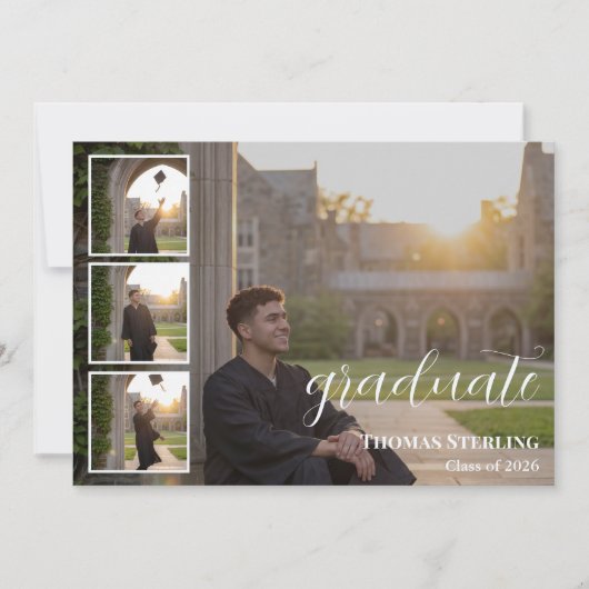 Elegante 4-foto-collage afstudeeraankondiging aankondiging (Voorkant)