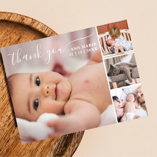 Elegante 4 Foto Collage Baby Shower Bedanktkaart Briefkaart