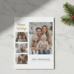 Elegante 4 Foto Collage Moderne Minimalistische Go Feestdagenkaart<br><div class="desc">Elegante kerstkaart met 4 foto's | Moderne minimalistische kerstkaart met gouden schrift | Chique winterkaart voor het gezin</div>