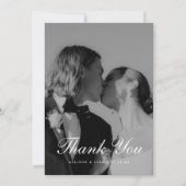 Elegante 4-foto zwart-wit script bruiloft bedankkaart (Voorkant)