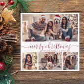 Elegante 4 Fotocollage Rood Script Sneeuwachtige K Feestdagenkaart