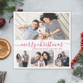 Elegante 4 Fotocollage Rood Wit Kerstmis Feestdagenkaart