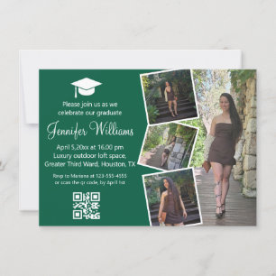 elegante 4 foto's afstudeerfeest groene qr code kaart