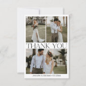 Elegante 4 foto's collage modern script bruiloft bedankkaart (Voorkant)