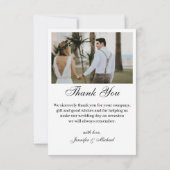 Elegante 4 foto's collage modern script bruiloft bedankkaart (Achterkant)