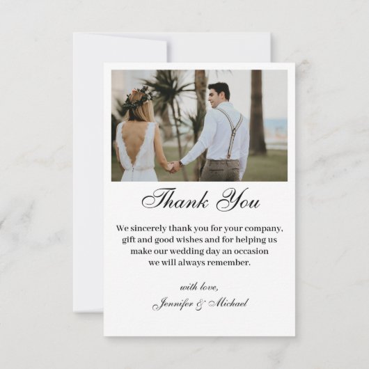 Elegante 4 foto's collage modern script bruiloft bedankkaart (Achterkant)