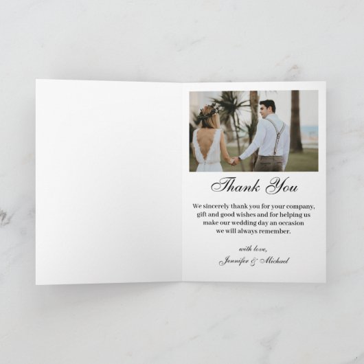 Elegante 4 foto's Modern Script Wedding Bedankkaart (Binnen)