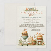 Elegante 4 juli BBQ-uitnodiging - Soft Line Art Kaart (Voorkant / Achterkant)