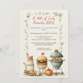 Elegante 4 juli BBQ-uitnodiging - Soft Line Art Kaart (Voorkant / Achterkant)