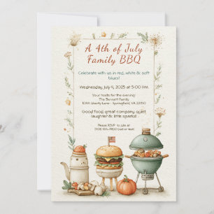 Elegante 4 juli BBQ-uitnodiging - Soft Line Art Kaart