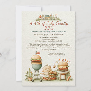 Elegante 4 juli BBQ-uitnodiging – Zachte lijngrafi Kaart