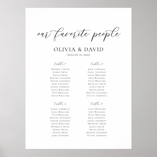 Elegante 4 Tafels Onze favoriete Mensen Zittabel Poster (Voorkant)