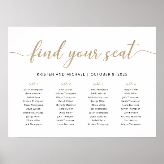 Elegante 4 tafels Vind uw zitplaatskaart Poster (Voorkant)