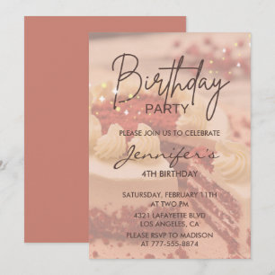 Elegante 4de verjaardagsuitnodigingen Cake Chic Kaart