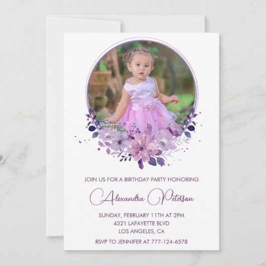 Elegante 4e verjaardag uitnodiging Foto Elegant (Voorkant)