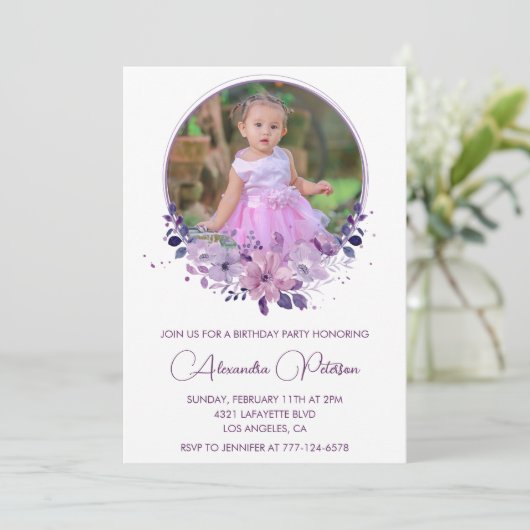 Elegante 4e verjaardag uitnodiging Foto Elegant (Staand voorkant)