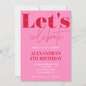 Elegante 4e verjaardag uitnodiging Pink Glitter Gl (Voorkant)