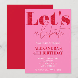 Elegante 4e verjaardagsuitnodiging Roze Glitters G Kaart