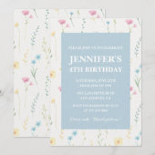 Elegante 4e verjaardagsuitnodigingen Floral Waterv Kaart (Voorkant / Achterkant)