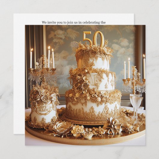 ELEGANTE 50 BRUILOFT JUBILEUM CAKE KAART (Voorkant / Achterkant)