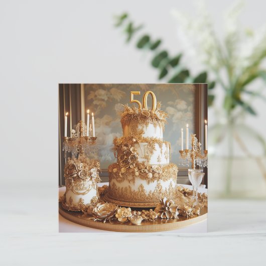 ELEGANTE 50 BRUILOFT JUBILEUM CAKE KAART (Staand voorkant)
