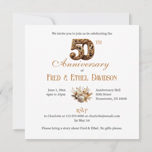 ELEGANTE 50 BRUILOFT JUBILEUM CAKE KAART (Achterkant)