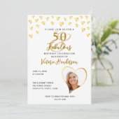 Elegante 50 en Fabulous Wit en Goud Verjaardag Kaart (Staand voorkant)
