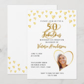 Elegante 50 en Fabulous Wit en Goud Verjaardag Kaart (Voorkant / Achterkant)