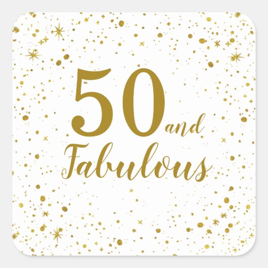Elegante 50 en Fabulous Wit en Goud Verjaardag Vierkante Sticker (Voorkant)