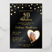 Elegante 50 en Fabulous Zwart en Gouden Verjaardag Folie Uitnodiging (Voorkant)