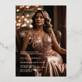 Elegante 50 & Fabulous Foto Roze Goud Folie Uitnodiging (Voorkant)