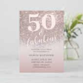 Elegante 50 & Fabulous Glitter Roos Gouden Verjaar Kaart (Staand voorkant)