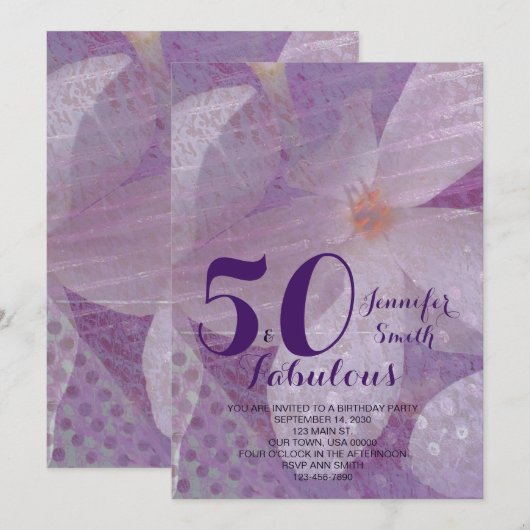 Elegante 50 & Fabulous Lavender Verjaardag Uitnodi Kaart (Voorkant / Achterkant)