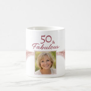 Elegante 50 & Fabulous Roze Gouden Foto Verjaardag Koffiemok