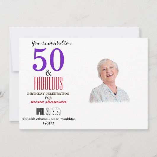Elegante 50 & Fabulous Verjaardag Kaart (Voorkant)
