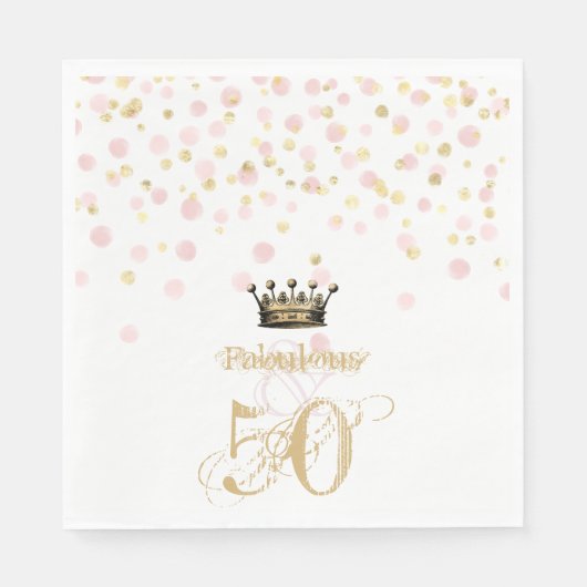 Elegante 50 & Fabulous Verjaardag Kroon Goud Roze Servet (Voorkant)