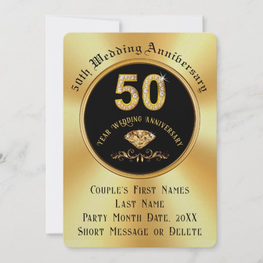 Elegante 50e bruiloft Jubileum uitnodigingen, Kaart (Voorkant)