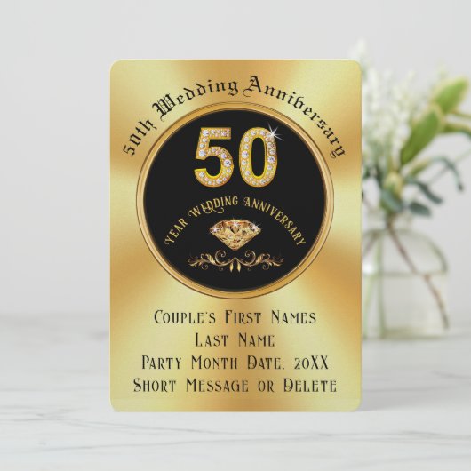 Elegante 50e bruiloft Jubileum uitnodigingen, Kaart (Staand voorkant)