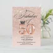 Elegante 50e & Fabulous verjaardag Roze Goud Foto Kaart (Staand voorkant)