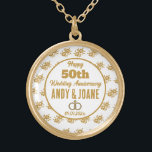 Elegante 50e Golden Wedding Jubileum Custom Goud Vergulden Ketting<br><div class="desc">Elegant Gold Flowers Happy 50th Wedding Jubileum Gold Plated Ketting design. U kunt de namen en de tekst eenvoudig wijzigen of verwijderen. U kunt desgewenst ook het lettertype, de lettertypekleur en de tekengrootte wijzigen. Klik op —>"Aanpassen" om de aanpassingstools te vinden. Je kunt doen wat je wilt en het je...</div>