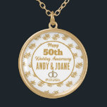Elegante 50e Golden Wedding Jubileum Custom Goud Vergulden Ketting<br><div class="desc">Elegant Gold Flowers Happy 50th Wedding Jubileum Gold Plated Ketting design. U kunt de namen en de tekst eenvoudig wijzigen of verwijderen. U kunt desgewenst ook het lettertype, de lettertypekleur en de tekengrootte wijzigen. Klik op —>"Aanpassen" om de aanpassingstools te vinden. Je kunt doen wat je wilt en het je...</div>