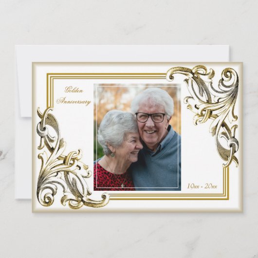 Elegante 50e Golden Wedding Jubileum Foto Kaart (Achterkant)