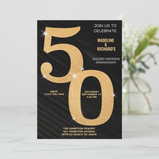 Elegante 50e gouden huwelijksjubileumviering kaart (Staand voorkant)