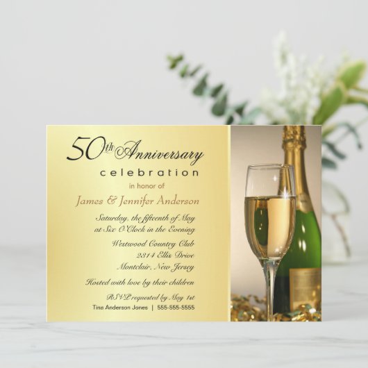 Elegante 50e gouden jubileumfeest uitnodigingen (Staand voorkant)