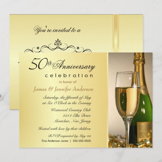 Elegante 50e gouden jubileumfeest uitnodigingen (Voorkant / Achterkant)