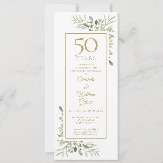 Elegante 50e gouden verjaardag waterverf groen kaart (Voorkant)