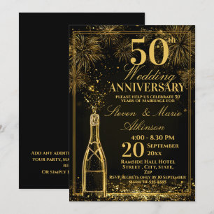 Elegante 50e huwelijksjubileum gouden fles bruisen kaart
