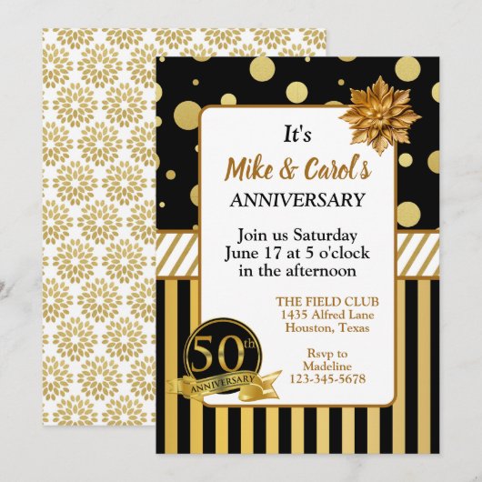 Elegante 50e Jubileum Feestuitnodiging Kaart (Voorkant / Achterkant)