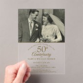 Elegante 50e Jubileum gouden trouwfoto Acryl Uitnodigingen (Insitu (Draagbaar))