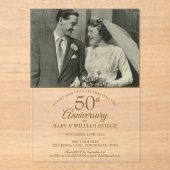 Elegante 50e Jubileum gouden trouwfoto Acryl Uitnodigingen (Voorkant)